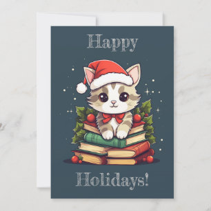 Holiday Book Cat  Card