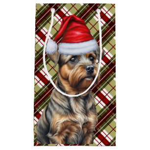 Holiday Border Terrier and Festive Plaid Christmas Small Gift Bag