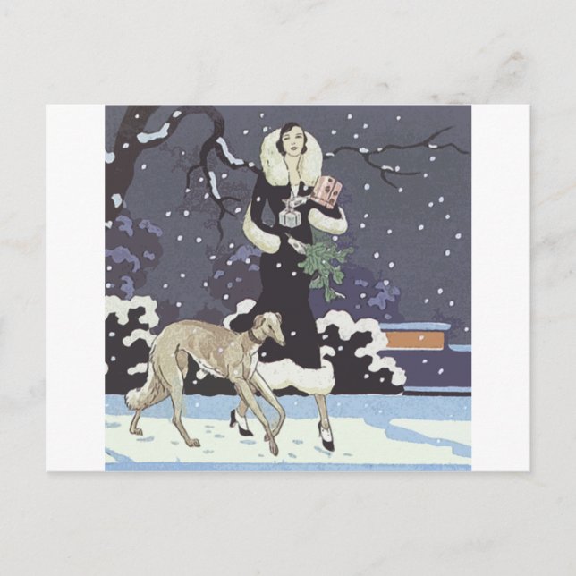 Holiday Borzoi Lady In Snow (Front)