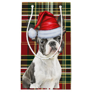 Holiday Boston Terrier Dog Festive Plaid Christmas Small Gift Bag