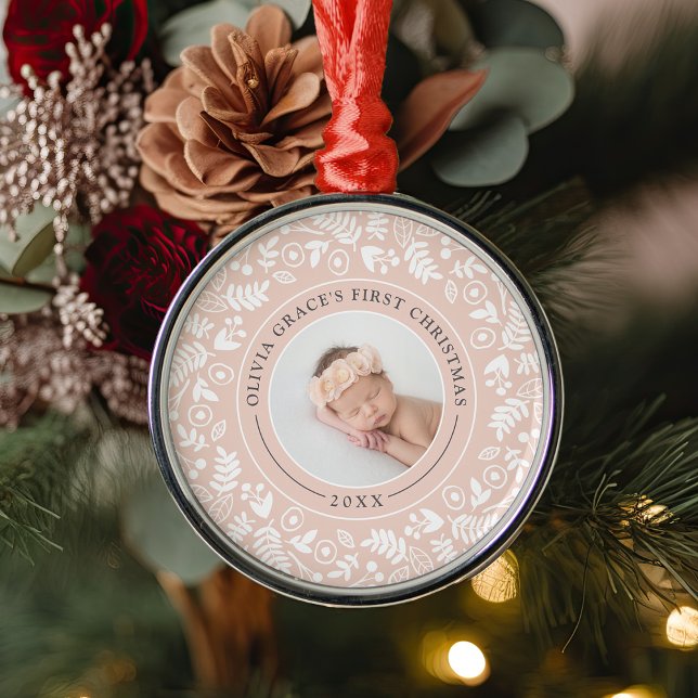 Holiday Botanical | Baby's First Christmas Photo Metal Tree Decoration (Creator Uploaded)