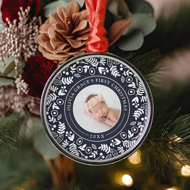 Holiday Botanical | Baby's First Christmas Photo Metal Tree Decoration (Creator Uploaded)