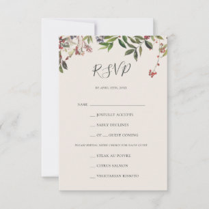 Holiday Botanical Champagne Menu Choice RSVP Card