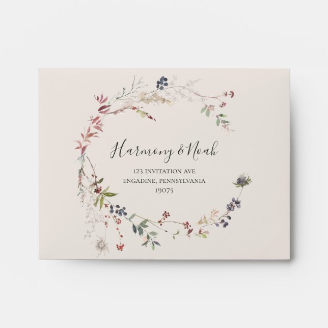 Holiday Botanical | Champagne Self Addressed RSVP Envelope (Front)