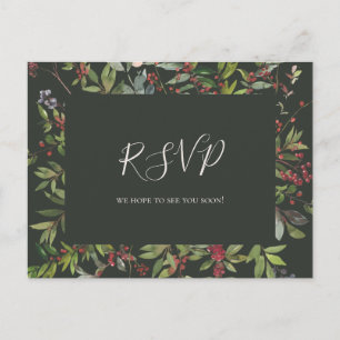 Holiday Botanical Dark Green Menu Choice RSVP Postcard