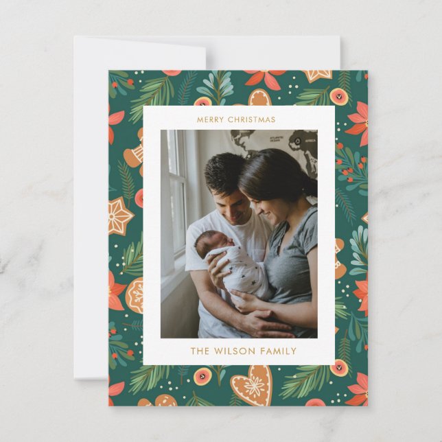 Holiday Botanical Gingerbread Cute Chrismas Photo (Front)