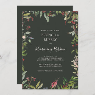 Holiday Botanical Green Brunch and Bubbly Shower Invitation