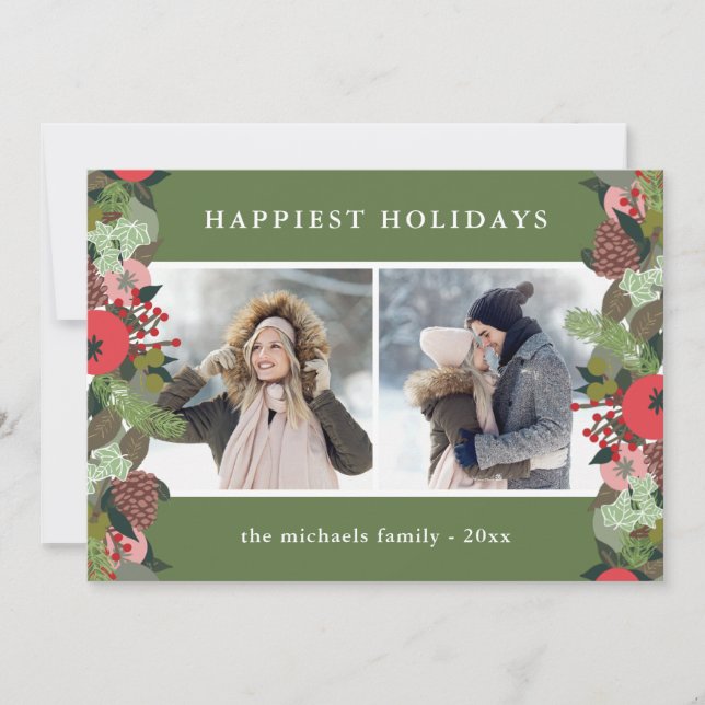 Holiday Botanical Green Christmas Two Photo (Front)