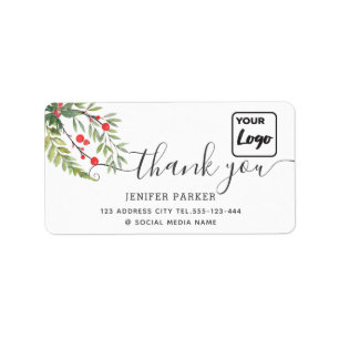 Holiday botanical holly custom logo thank you cl label