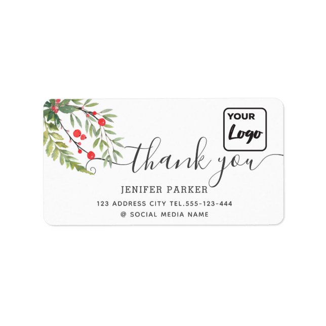 Holiday botanical holly  custom logo thank you  cl label (Front)