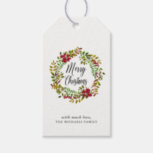Holiday Botanical Merry Christmas Wreath Gift Tag
