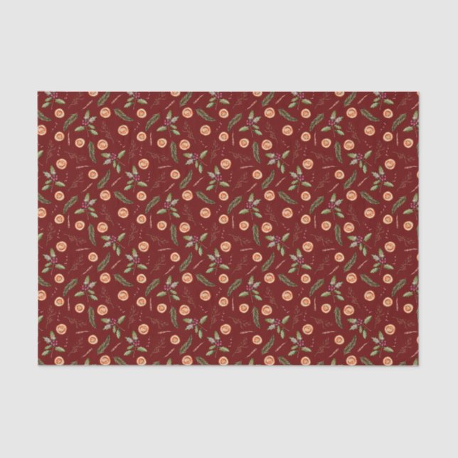 Holiday Botanical Orange and Spice Pattern Tissue Paper (Front)