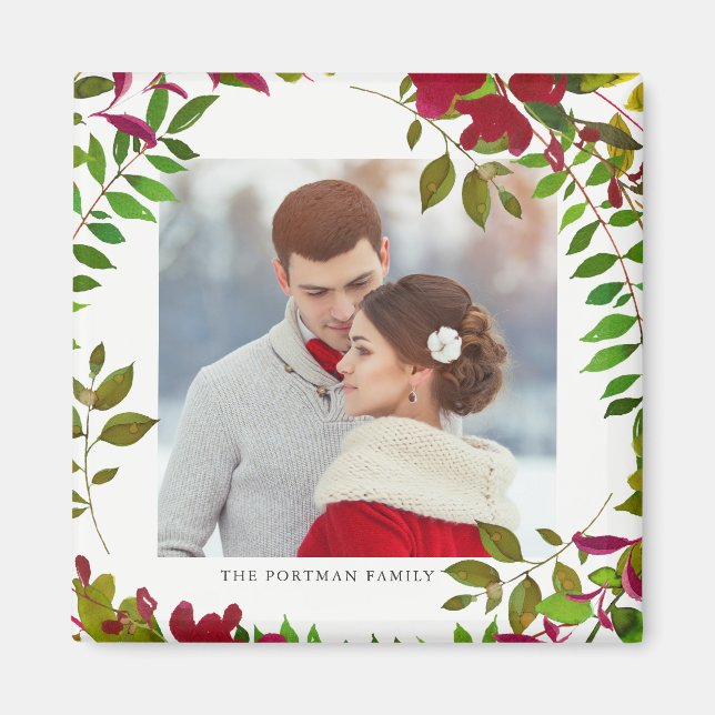 Holiday Botanical Photo and Name Magnet (Front)