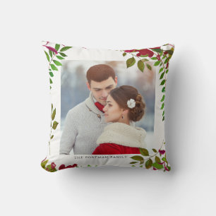 Holiday Botanical Photo and Name Pillow