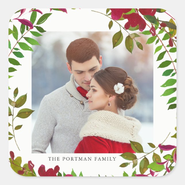 Holiday Botanical Photo Christmas Sticker (Front)