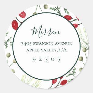 Holiday Botanical Return Address Round Sticker