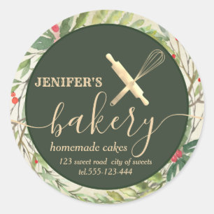 Holiday botanical rolling pin & whisk chef bakery  classic round sticker