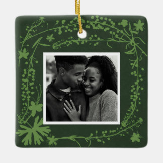 Holiday Botanical Shadows Green Photo Ceramic Ornament
