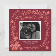 Holiday Botanical Shadows Maroon Photo Card