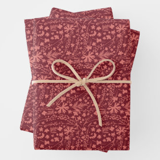 Holiday Botanical Shadows Maroon Wrapping Paper Sheet