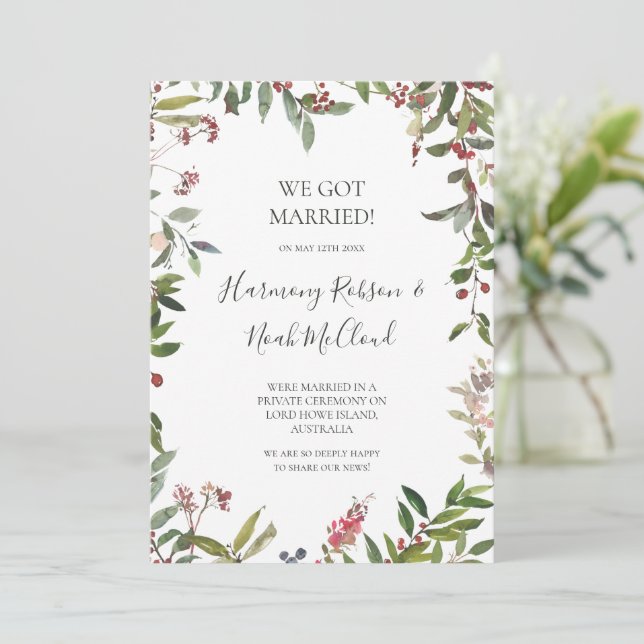 Holiday Botanical White Elopement Announcement (Standing Front)