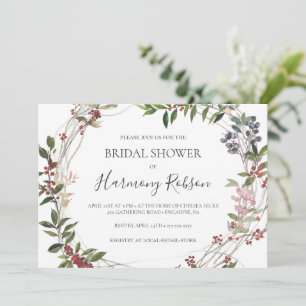 Holiday Botanical White Horizontal Bridal Shower Invitation