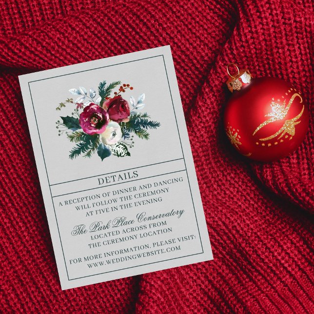 Holiday Bouquet Burgundy Evergreen Bouquet Wedding Enclosure Card (Creator Uploaded)