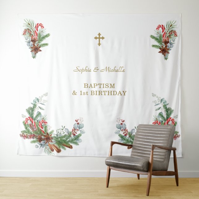 Holiday Bouquets Twins 1st Birthday Baptism  Tapestry (In Situ (Horizontal))