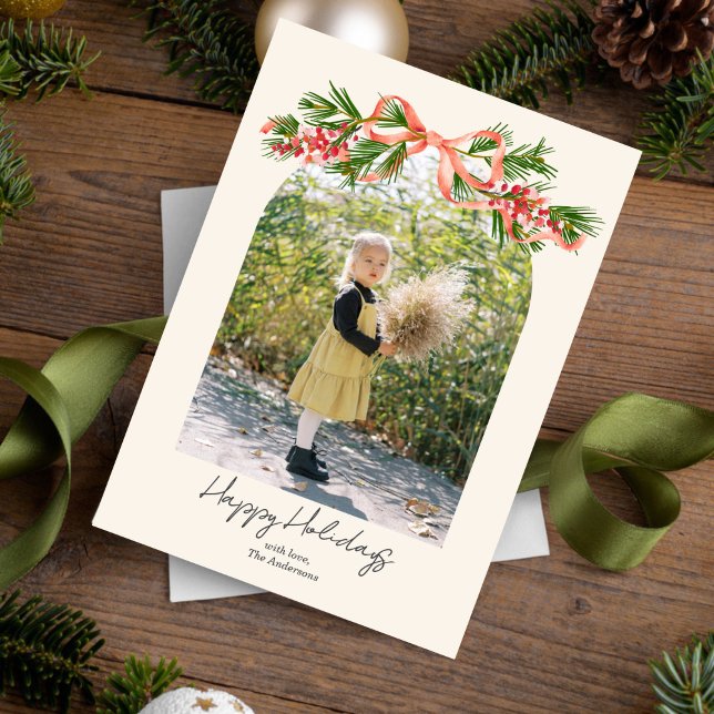 Holiday Bow Arched Photo Holiday Card (Creator Uploaded)