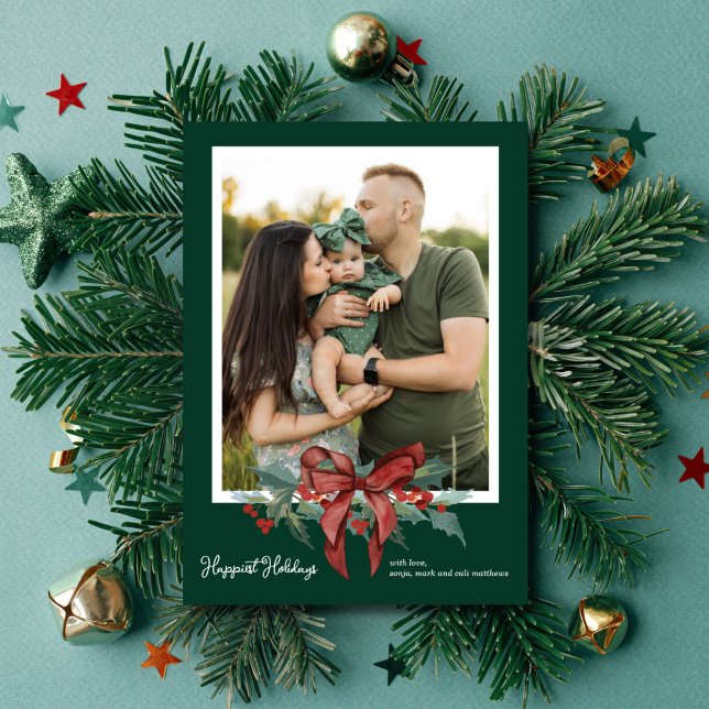 Holiday Bow Photo Holiday Card (Creator Uploaded)