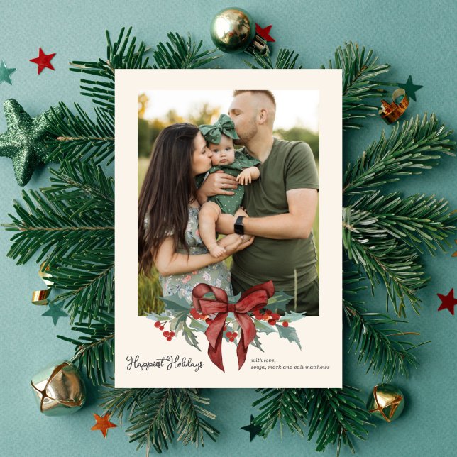 Holiday Bow Photo Holiday Card (Creator Uploaded)