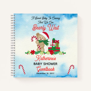 Holiday Boy Bear Bearly Wait Baby Shower Guestbook Notebook