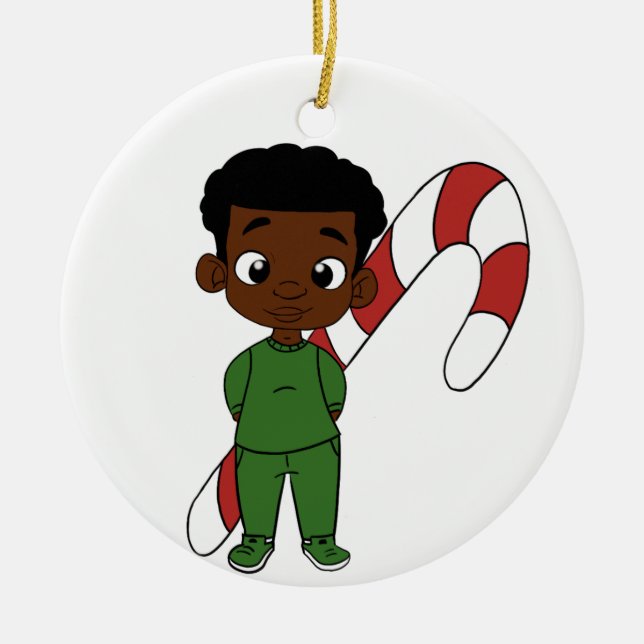 Holiday Boy Chocolate Ceramic Tree Decoration (Front)