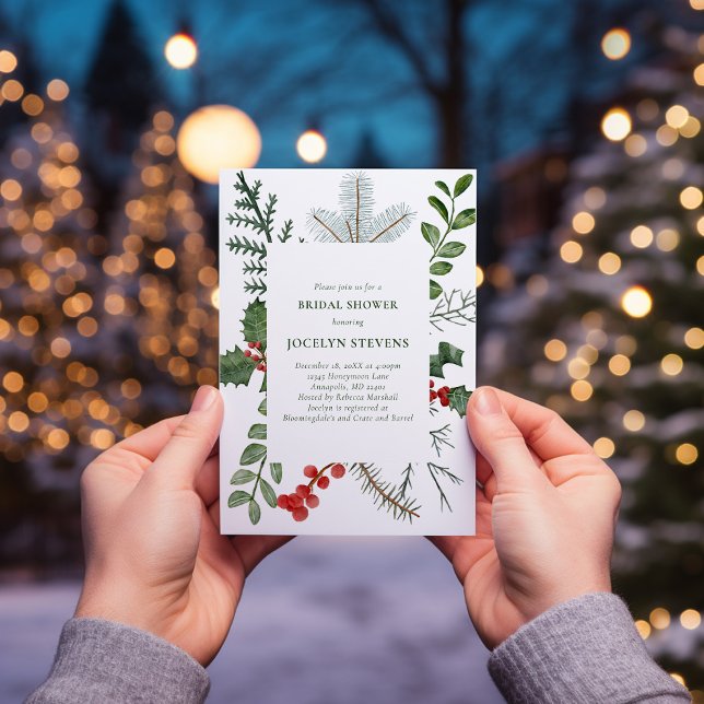 Holiday Bridal Shower Invitation, Christmas Wreath Card (Creator Uploaded)
