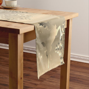 Holiday Bronzy Reindeer and Snowflakes Short Table Runner