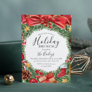 Holiday Brunch   Christmas Brunch Chic Floral Invitation