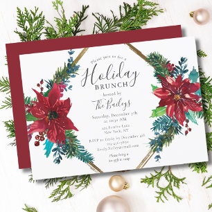 Holiday Brunch   Christmas Brunch Chic Red Floral Invitation