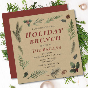 Holiday Brunch Christmas Rustic Winter Floral Invitation