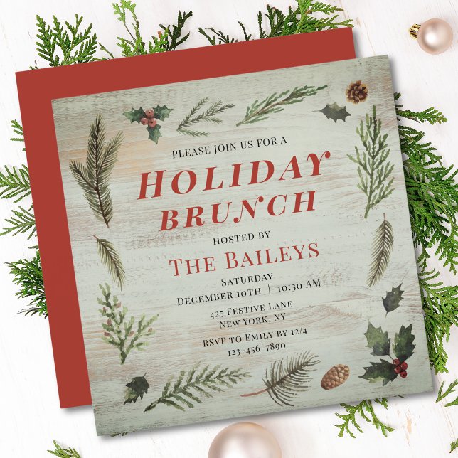 Holiday Brunch Christmas Rustic Winter Floral Invitation (Creator Uploaded)