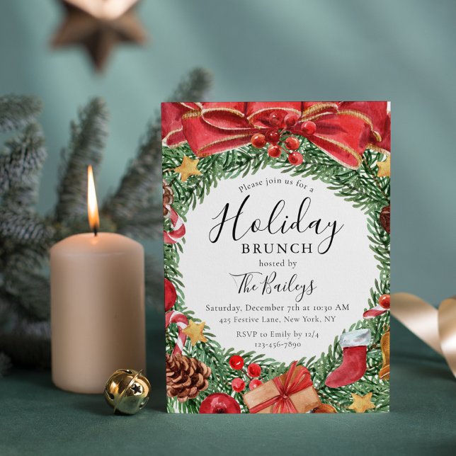 Holiday Brunch Christmas Winter Chic Floral Invitation (Creator Uploaded)