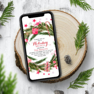 Holiday Brunch Elegant Christmas Floral Wreath Invitation