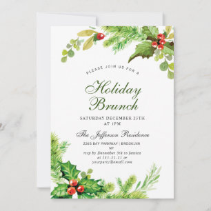 Holiday Brunch Red Holly Berry  Christmas Invitation