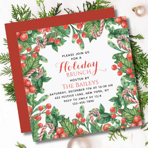 Holiday Brunch Watercolor Christmas Floral Invitation