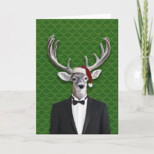 Holiday Buck In Santa Hat and Tuxedo