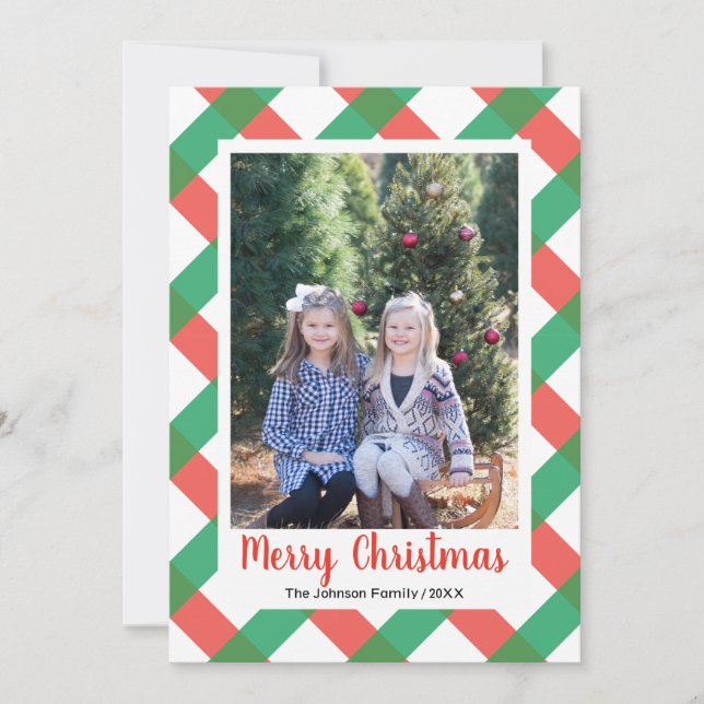 Holiday Buffalo Check Christmas Photo Card (Front)