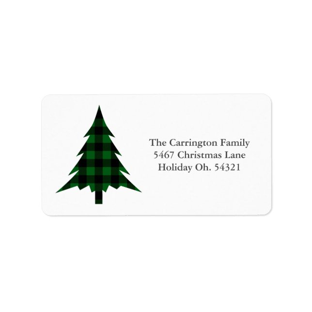Holiday Buffalo Check Christmas Tree Address Label (Front)