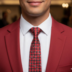 Holiday Buffalo Plaid Red Black tie Snowflake