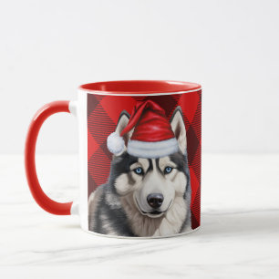 Holiday Buffalo Plaid Siberian Husky Dog Christmas Mug