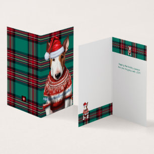 Holiday Bull Terrier Dog Red Green Plaid Christmas