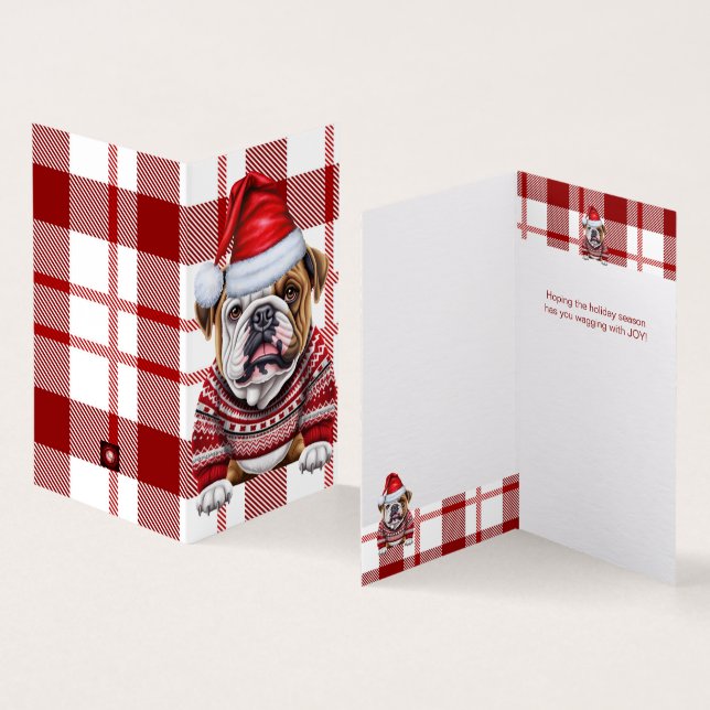 Holiday Bulldog Red and White Plaid Christmas (Inside and Outside)